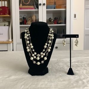 White House Black Market Pearl Strand Layered Necklace with Matching earrings